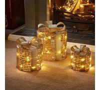 Set of 3 Novelty Gold Faux Gift Boxes LED Fairy Light Sparkle Warm White LED Lights Marco Paul Gold One Size