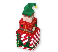 Set of 3 Novelty Stackable Nest Christmas Gift Boxes Present Christmas Characters Kids Hamper Gift Set Santa/Ginderbread/Penguin/Snowman/Elf/Xmas Tree (X-31082-BXC)