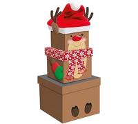 Set of 3 Novelty Stackable Nest Gift Boxes Present Christmas Characters Kids Hamper Gift Set Santa/Ginderbread/Penguin/Snowman/Elf/Xmas Tree (XAMGB624)