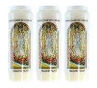 Set of 3 Novenas of Our Lady of Lourdes with Prayers on the Back - Novena Candle - Christian Cult in Vegetable Wax