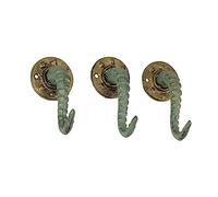 Set of 3 Octopus Tentacle Wall Hooks, 4.5 Inch Verdigris Bronze Cast Iron