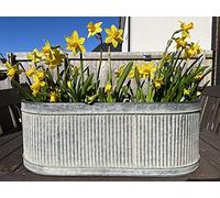 Set of 3 OR Single Galvanised Zinc Ribbed Metal Pots Planters | Round Garden Flower Plant Pot Trough Vintage Antique (Single Large)