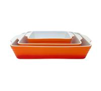 Set of 3 Orange Stoneware Baking Dishes, Small Medium Large Rectangular Oven Dish Set Casserole Dishes with Handles