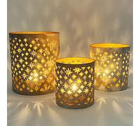 Set of 3 Oriental Lantern Oriental Hamman 14 cm Large | Oriental Vintage Tea Light Holder Gold Colours Inside White Outdoor | Moroccan Metal Lanterns as Decoration