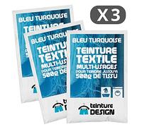 Set of 3 Packs of Textile Dye - Turquoise Blue - Universal Dyes for Clothes and Natural Fabrics