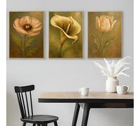 Set of 3 Painting of Pink Delicate Flowers - A5 A4 A3 Art Posters Wall Art Modern Painting Prints for Home Office or Workspace Interior Decoration (A5 (210x148mm), High-resolution paper)