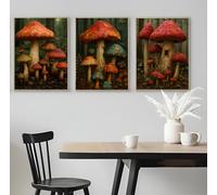 Set of 3 Paintings of Red Fly Agaric Mushrooms - A5 A4 A3 Art Posters Wall Art Modern Painting Prints for Home Office or Workspace Interior Decoration (A3 (420x297mm), High-resolution paper)