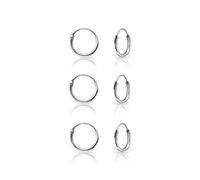 Set of 3 Pairs Small Silver Hoop Earrings 10mm - Small Hoops for Women & Men 925 Sterling Silver - Hypoallergenic Sleeper Hoops for Cartilage, Helix, Second Piercing - Silver Earrings for Mens 1.5mm