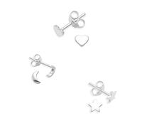 SET OF 3 PAIRS Sterling Silver Heart, Moon & Star Earrings set (one pair of each design) SIZE: Small - 5mm, 4mm & 4.7mm. Gift Boxed. MUCH SMALLER THAN SHOWN.5140HEART/SET
