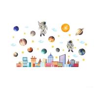 Set Of 3 Panels Glow In The Dark Space City Wall Stickers Self PVC Decals Astronaut Starry Patterns Decor For Bedroom Living Room Study(Blue)