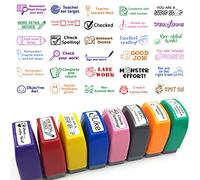 Set of 3 pcs Teacher Stamp, School Classroom Stamp, You Pick Image Ink Color, 60+ Picture for Choose, Praise Stamp, Reward Stamp, self Inking Stamp, Small Wording Stamp