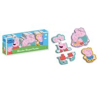 Set of 3 Peppa Pig Wooden Shaped Jigsaw Puzzles - Toddler Puzzle for Boys & Girls Aged 18 Months+ with Easy-to-Grip Pieces - Includes Peppa, George & Family
