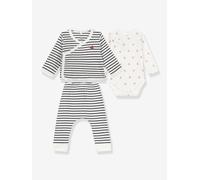 Set of 3 PETIT BATEAU cotton blend baby set for boys and girls navy blue