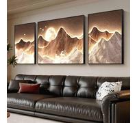 Set of 3 Piece Paintings Artwork, Framed Mountain Large Wall Art, Boho Landscape Decoration, Wall Sculpture, Wall Decor for Bedroom Office Hallway(B,70 * 90/110 * 90/70 * 90CM)