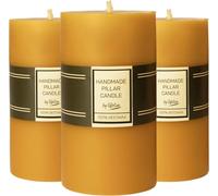 Set of 3 Pillar Candles 100% Pure Beeswax - 21 Hour Duration Smokeless with Cotton Wick - Gift for Unscented Lovers