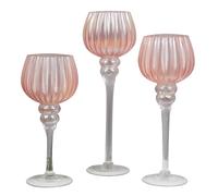 Set of 3 Pink Glass Goblet Style Candle Holders