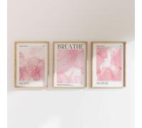 Set of 3 Pink Gradient Wall Art Prints - Minimalist Balance BREATHE Gratitude Canvas Post Studio Aesthetic - Unframed Abstract Marble Fluid Pictures for Living Room Bedroom Home Decor (50 x 70 cm)