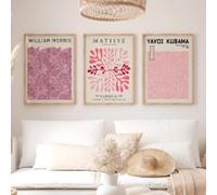 Set of 3 Pink Henri Picasso Yayoi Kusama William Morris Wall Art Canvas Painting Nordic Posters Prints Pictures Living Room Decor-No Frame