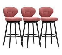 Set of 3 Pink Upholstered Counter Height Bar Stools with Metal Legs - Swivel Kitchen Island Chairs, Perfect for Dining Room and Home Bar (75cm Black Legs)