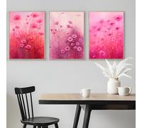 Set of 3 Pink Vibrant Flower Arrangements - A5 A4 A3 Art Posters Wall Art Modern Painting Prints for Home Office or Workspace Interior Decoration (A5 (210x148mm), High-resolution paper)
