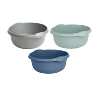Set of 3- Plastic 5L Litre Round Washing Up Bowl Sink Tidy Organizer 28 CM Multipurpose Basin Mixing Washing Up Bowl Cleaning Tub Ideal For Home Sinks Kitchen (Silver+Silver Sage+Navy)