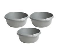 (Set of 3) Plastic 5L Litre Silver Round Washing Up Bowl Sink Tidy Organizer 28 CM Multipurpose Basin Mixing Washing Up Bowl Cleaning Tub Ideal For Home Sinks Kitchen Camping Caravans Motorhomes