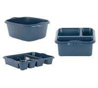 PREMZO Set of 3 Plastic Rectangular Sink Tidy, Washing Up Bowl & Dish Drianer Kitchen Sink Plate Rack (Navy Blue)