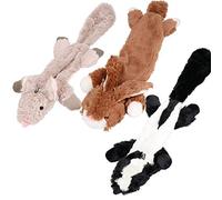 Set of 3 Plush Soft Unstuffed Chipmunk, Skunk & Rabbit Dog Toy With Squeak