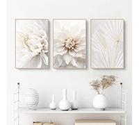 Set of 3 Poster Set, White Rose Flower Pictures, Modern Canvas Pictures, Without Frame, Wall Pictures, Boho Pictures Set, Wall Decoration for Living Room, Bedroom (30 x 40 cm)
