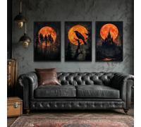 Set of 3 Posters, Dark Blood Moon Canvas Wall Art, Crow Spooky Castle Forest Unframed Prints, Halloween Vintage Poster for Living Room Bedroom Dark Academia Home Decor (A,21 x 30 cm (unframed))
