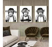 Set of 3 Posters Highland Cow Bathroom Posters, Pictures of Money Orangutans and Monkeys, Animal Black White Wall Art Prints, Frameless (Poster 05, 3 Pieces - 40 x 60 cm)