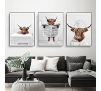 Set of 3 Posters Highland Cow Bathroom Posters, Pictures of Money Orangutans and Monkeys, Animal Black White Wall Art Prints, Frameless (Poster 03, 3 Pieces - 40 x 60 cm)