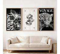 Set of 3 Posters, Modern Black-and-White Style, Luxury Leopard-Print Disco Ball and Ace of Spades Canvas Prints, Trendy and Glamorous Wall Art for the Living Room, Bar or Flat, Unframed (40 x 50 cm)