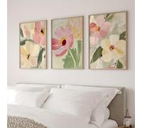 Set of 3 Posters, Pastel Colours Wildflower Floral Pattern Abstract Canvas Prints,Modern Aesthetic Floral Art Prints,Wall Decoration for Living Room,Bedroom,Wall Decoration,Without Frame (40x60cm)