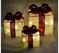 Set of 3 Premier Illuminated Parcels / Christmas Presents In Cream and Red