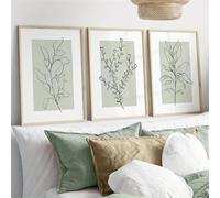 Set of 3 Premium Poster Set, Modern Sage Green Plants Abstract Art Wall Pictures, Boho Decorative Pictures for Living Room Bedroom - Without Frame (30 x 40 cm)