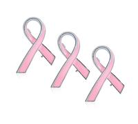 SET OF 3-Prevention and Awareness Pink Ribbon Breast Cancer Survivor Brooch Pin Enamel Silver Plated Simple Inspirational Accessory for Women