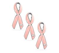 SET OF 3- Prevention and Awareness Pink Ribbon Breast Cancer Survivor Brooch Pin Open Heart Enamel Silver Plated Inspirational Accessory for Women