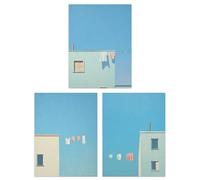 Set of 3 Prints Laundry Day Washing Line Utility Room Minimalist Blue Sky Pack of 3 A4 Poster Wall Art Prints