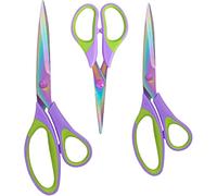 Set of 3 Rainbow Titanium-Blade Soft-Grip Craft Scissors Set, Multi-Purpose Scissors,Purple and Green Comfort Grip Handles, for Families, Office, and School