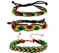 Set of 3 Rasta Braided Bracelets - Friendship Bracelets Reggae Colours of the Caribbean - Adjustable Wristband Bob Marley