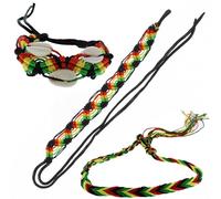 Set of 3 Rasta Braided Bracelets - Friendship Bracelets Reggae Colours of the Caribbean - Adjustable Wristband Bob Marley