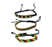Set of 3 Rasta Braided Bracelets - Friendship Bracelets Reggae Colours of the Caribbean - Adjustable Wristband Bob Marley