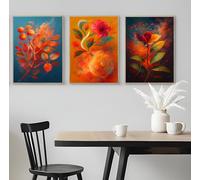 Set of 3 Realictic Leaves With Vibrant Background - A5 A4 A3 Art Posters Wall Art Modern Painting Prints for Home Office or Workspace Interior Decoration (A5 (210x148mm), High-resolution paper)