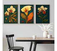 Set of 3 Realistic Plumeria Orchid and Calla Lilies - A5 A4 A3 Art Posters Wall Art Modern Painting Prints for Home Office or Workspace Interior Decoration (A4 (297x210mm), High-resolution paper)