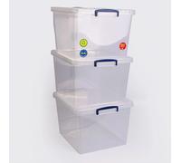 Set Of 3 Really Useful Box 33.5 litres Nestable Boxes + Lids - Clear + 24h Del