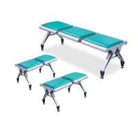 Set of 3 Reception Chairs Metal Frame Waiting Bench 7-Seat Office Seating Backless Design for Airport & Lounge Green One Size Fits All