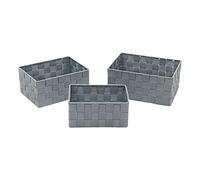 (Set of 3) - Rectangular Grey Nylon Storage Basket Fabric Woven Open Storage Basket Wicker Boxes Strap Hamper Baskets Tote Organizer Divider for Drawer Closet Shelves Kitchens Offices Bathrooms