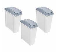 (Set of 3) Recycling Bin 25L Litre Recycle Heavy Duty Cool Grey/Clear Plastic Waste Rubbish Bins Dustbin with Flip Lid Indoor/Outdoor Tall Narrow Slimline Bin for Home, Office, Garden - Made in UK