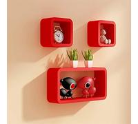 Set of 3 Red Cube Floating Wall Shelves Slish Wall Mounted Sto Display Shelf for Boo Decor & nizat Modern Boohelf for Home & Office
